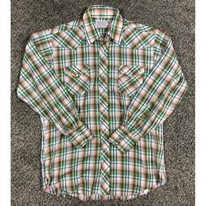 Vintage H Bar C Shirt Men's Sz Large Plaid Pearl Snap Western Made USA Cowboy